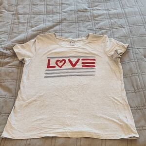 EVI Love Graphic Tee - Red and Blue on Gray Tee Size L!